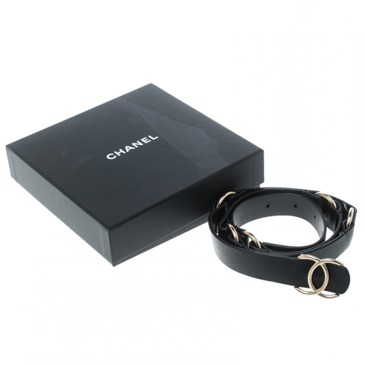 Pre Owned Chanel Black Leather CC Belt 90cm