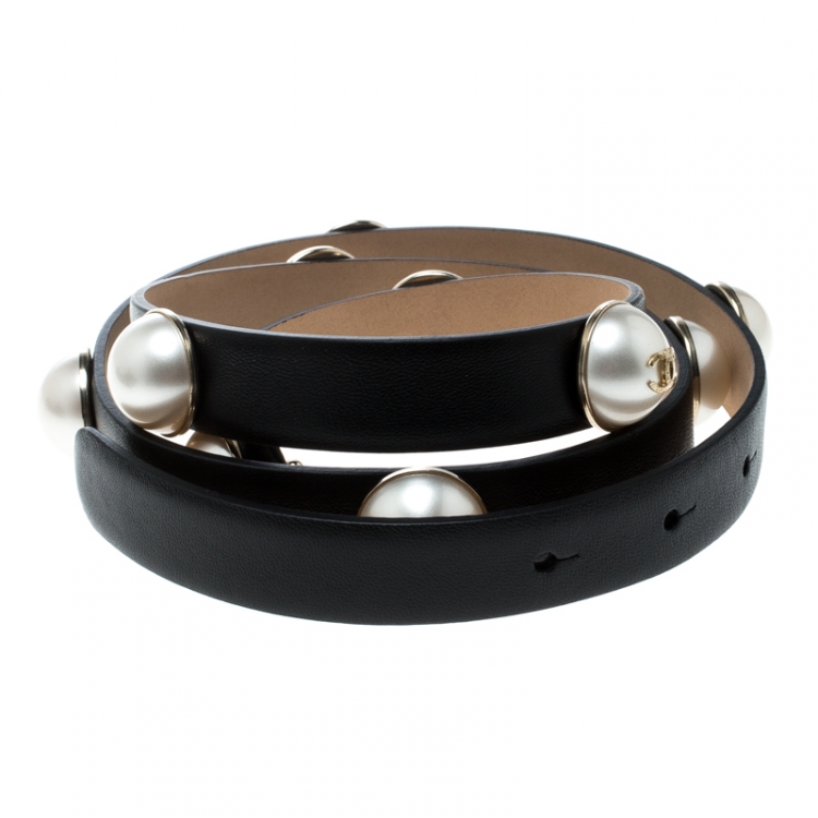 Chanel Dark Brown Gold Leather Pearl Belt Auction