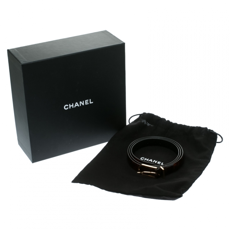 Pre Owned Chanel Brown Leopard Print Patent Leather Skinny CC Belt Size 80 CM