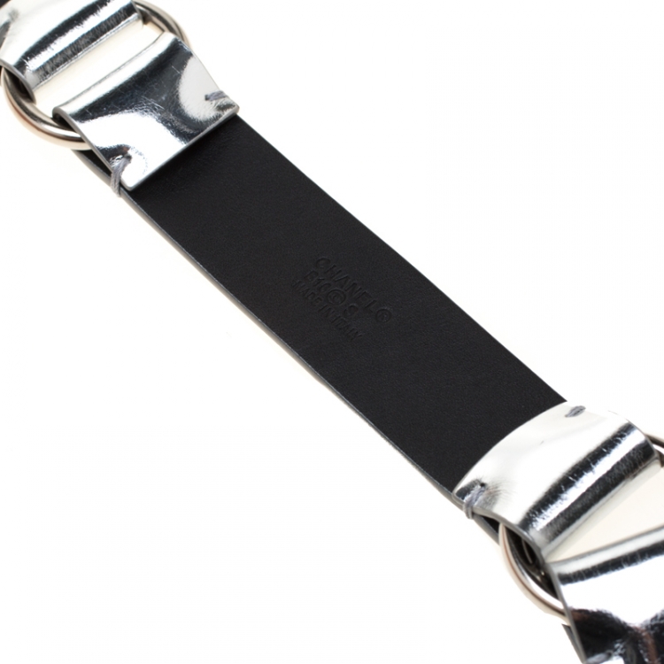 Pre Owned Chanel Silver Leather CC Belt 80cm