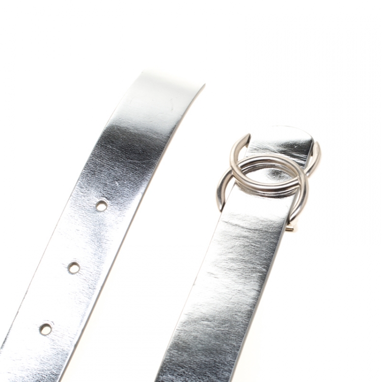 Pre Owned Chanel Silver Leather CC Belt 80cm