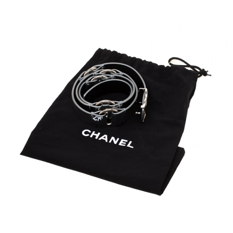 Pre Owned Chanel Silver Leather CC Belt 80cm