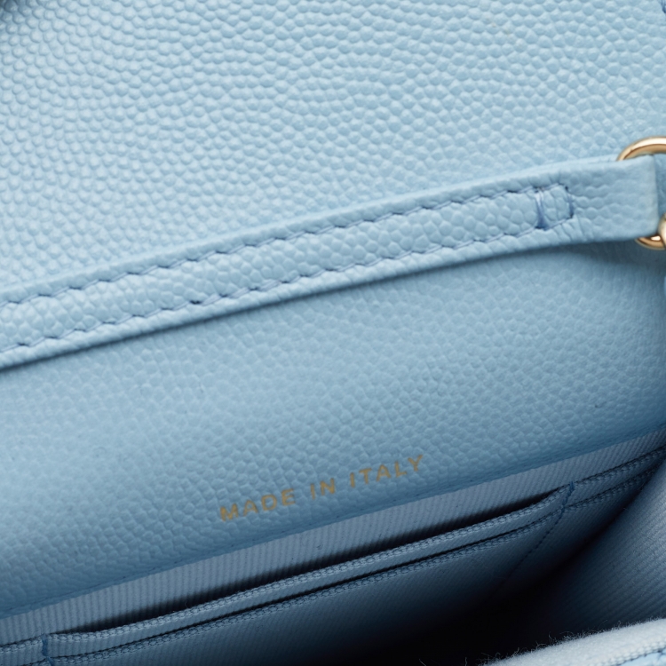 مملوكة مسبقًا Chanel Light Blue Caviar Quilted Leather Crystal CC Flap Chain Phone Case