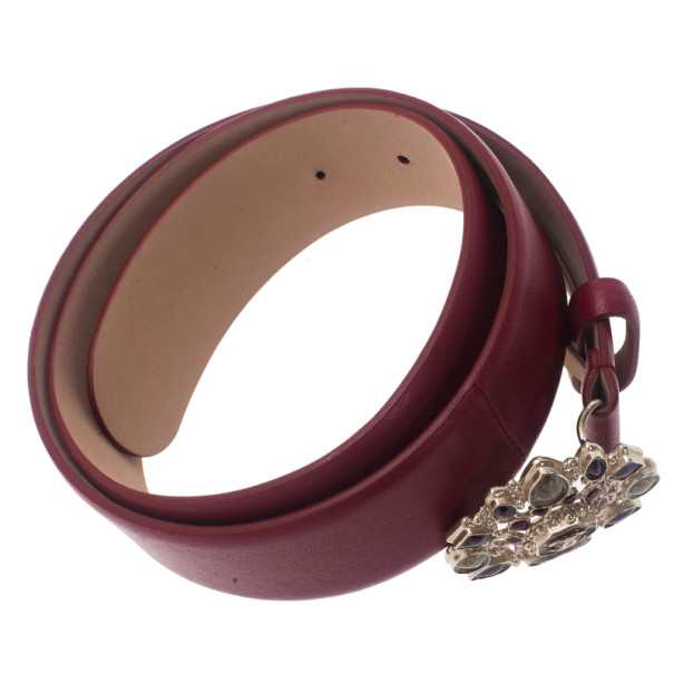 Pre Owned Chanel Red Leather Resin Buckle Belt 85CM