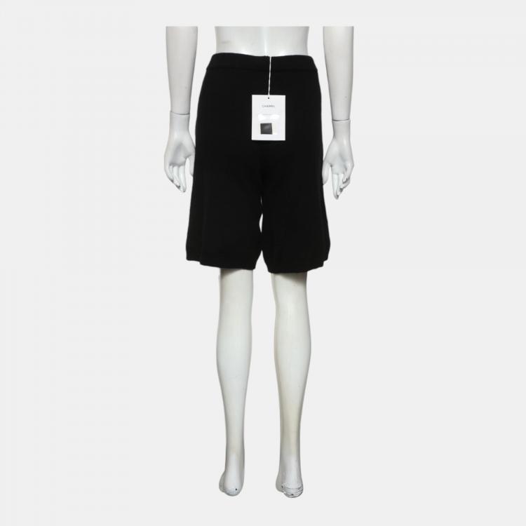Pre Owned Chanel Black Fur Embellished Knit Shorts S