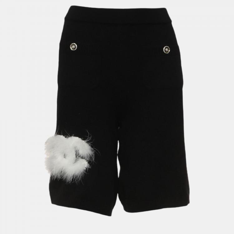 Pre Owned Chanel Black Fur Embellished Knit Shorts S