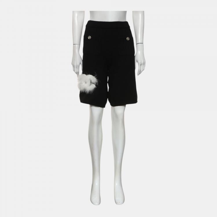 Pre Owned Chanel Black Fur Embellished Knit Shorts S