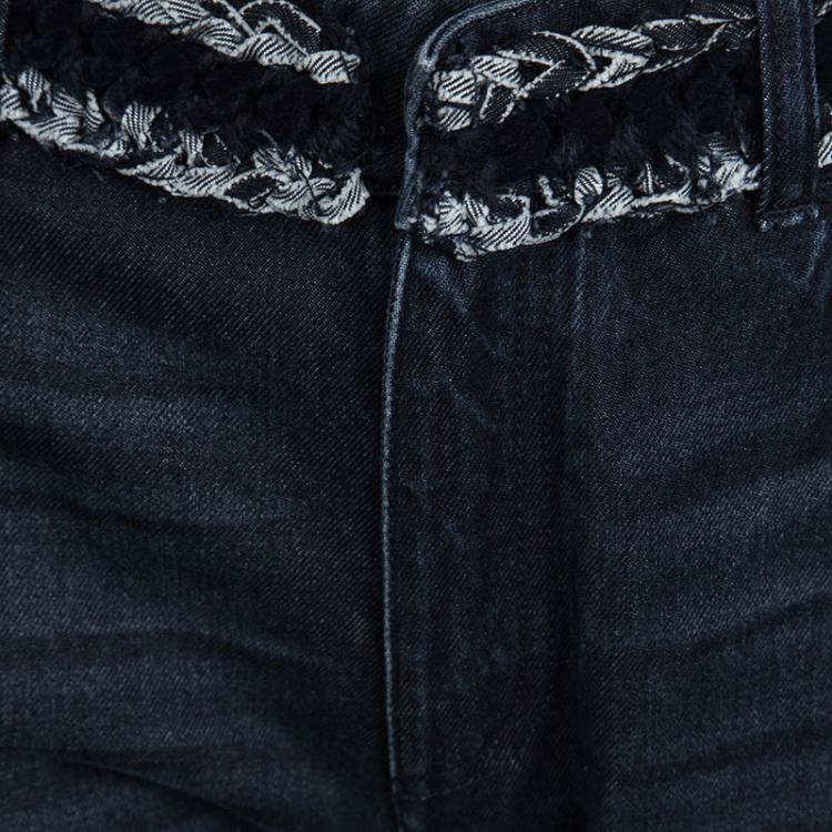 Pre Owned Chanel Indigo Dark Wash Denim Waist Applique Detail Stretch Jeans M
