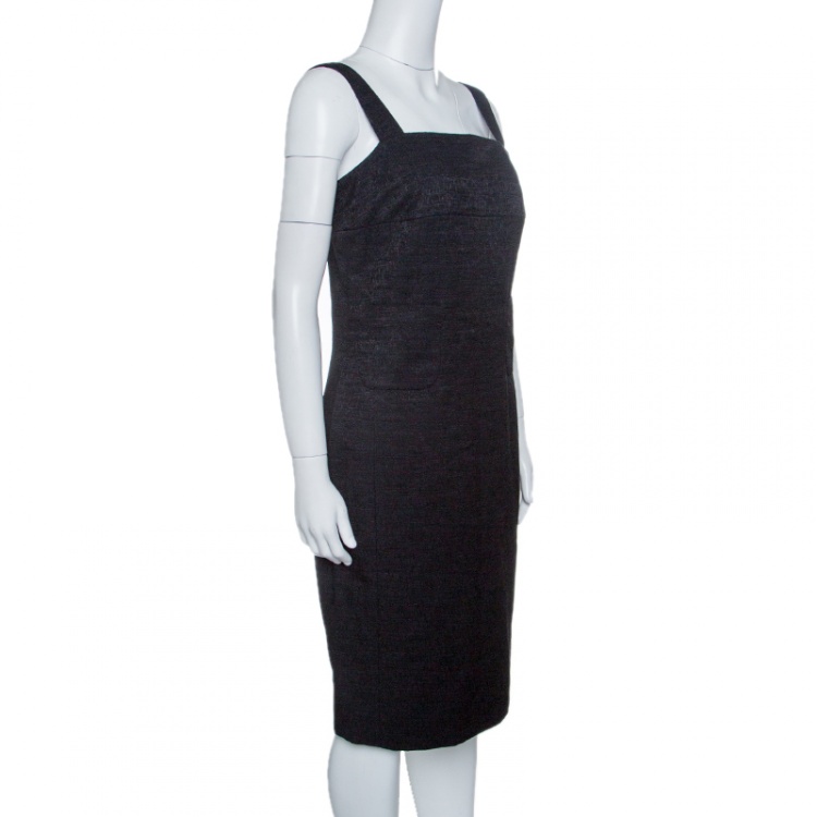 Pre Owned Chanel Black Textured Patch Pocket Detail Sleeveless Dress M