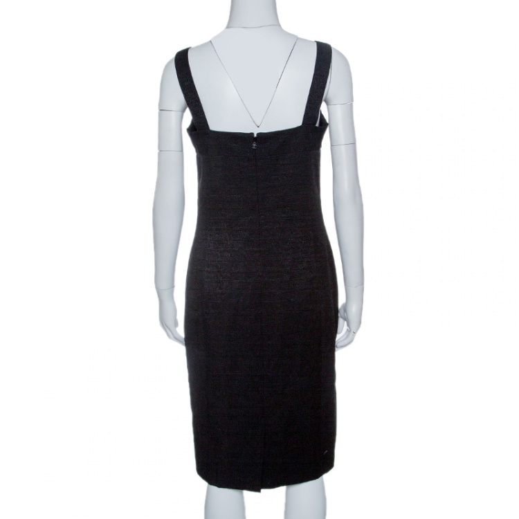 Pre Owned Chanel Black Textured Patch Pocket Detail Sleeveless Dress M