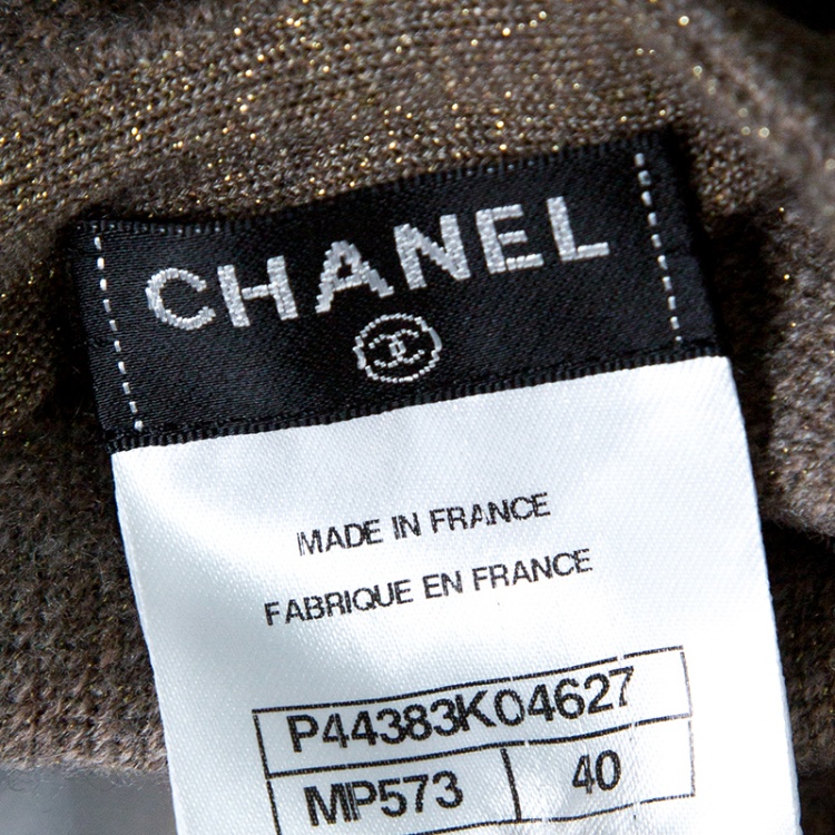 Pre Owned Chanel Brown Lurex Knit Long Sleeve Sweater Dress M