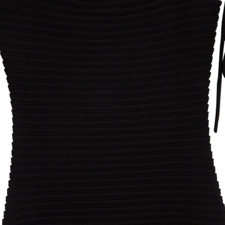 Pre Owned Chanel Black Textured Chevron Wool Dress M