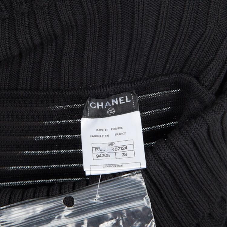 Pre Owned Chanel Black Textured Chevron Wool Dress M