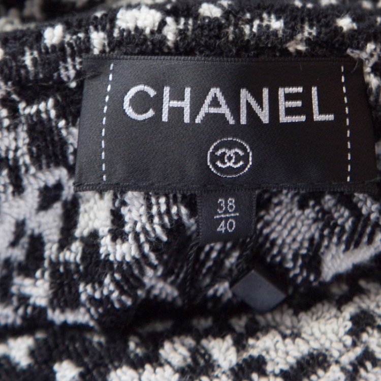 Pre Owned Chanel Monochrome Cotton Terry Roll Collar Cape Coat M