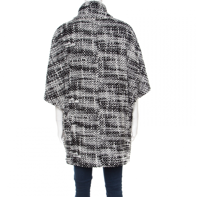 Pre Owned Chanel Monochrome Cotton Terry Roll Collar Cape Coat M