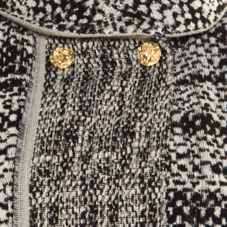 Pre Owned Chanel Monochrome Cotton Terry Roll Collar Cape Coat M