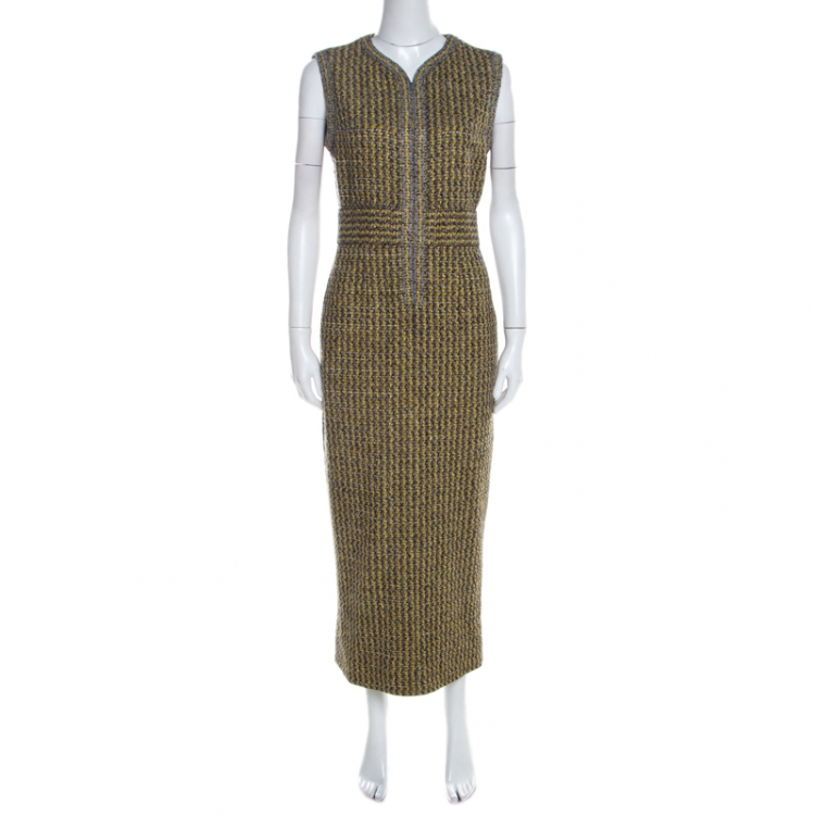 Chanel Yellow and Grey Fantasy Tweed Belted Blazer and Dress Set M Chanel