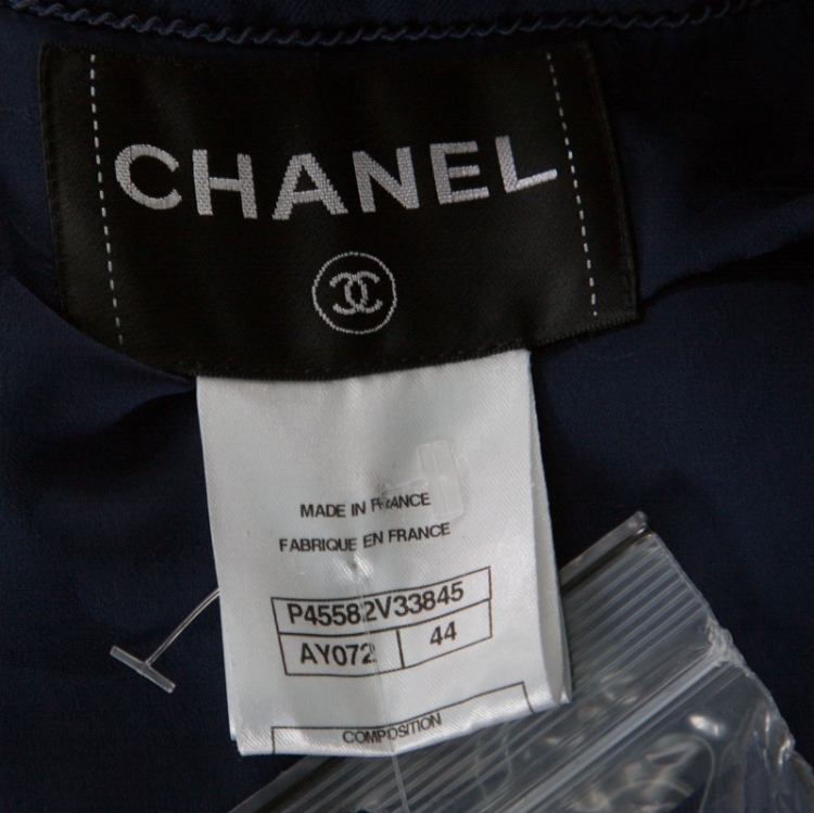 Pre Owned Chanel Indigo Blue Cotton Double Breasted Trench Coat L