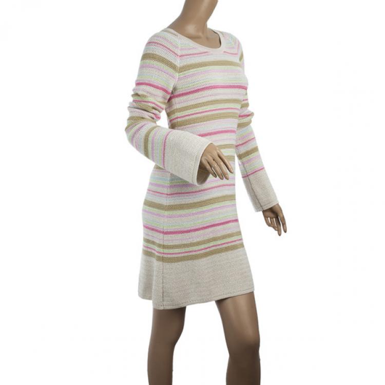 Pre Owned Chanel Striped Long Sleeved Dress M