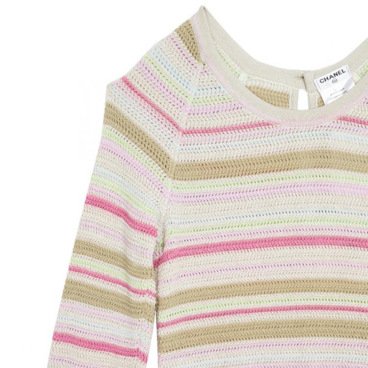 Pre Owned Chanel Striped Long Sleeved Dress M