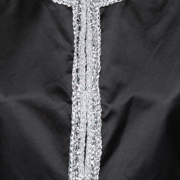 Pre Owned Chanel Black Silk Contrast Trimmed Long Sleeve Jacket M