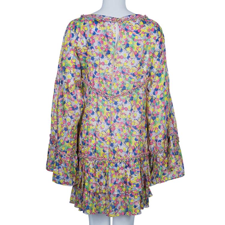Pre Owned Chanel Multicolor Polka Dot Long Sleeve Dress L