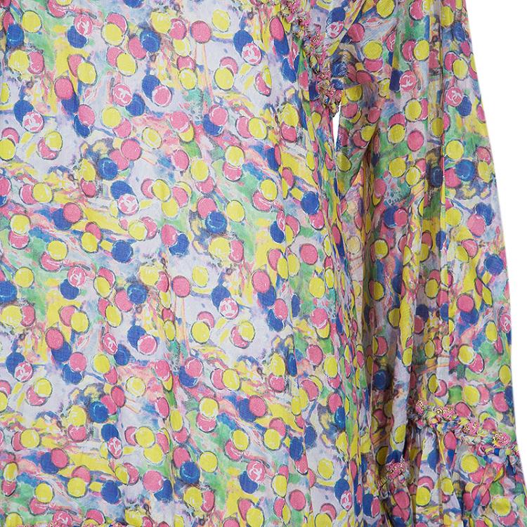 Pre Owned Chanel Multicolor Polka Dot Long Sleeve Dress L