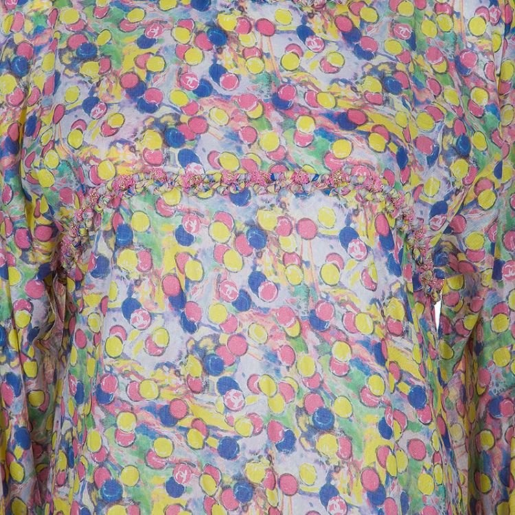 Pre Owned Chanel Multicolor Polka Dot Long Sleeve Dress L