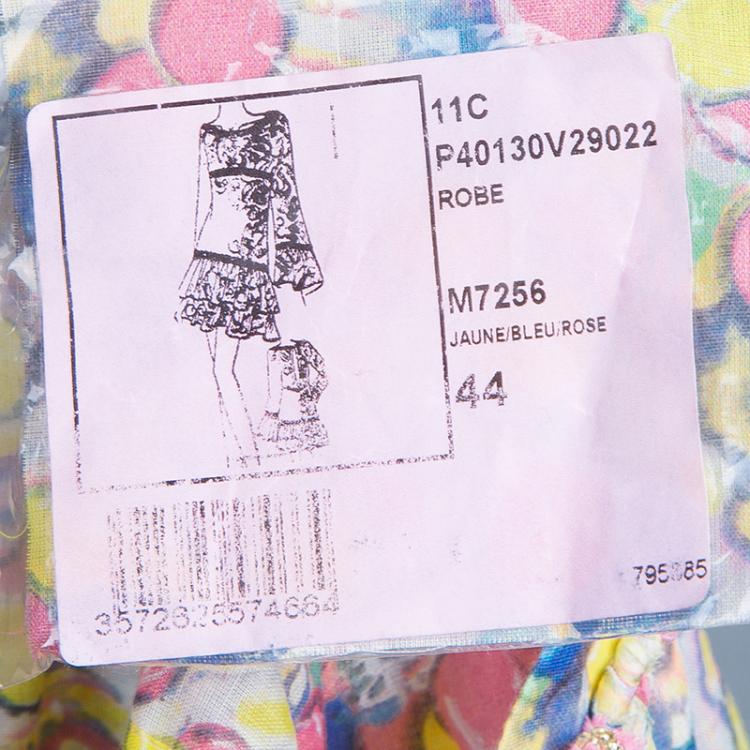 Pre Owned Chanel Multicolor Polka Dot Long Sleeve Dress L