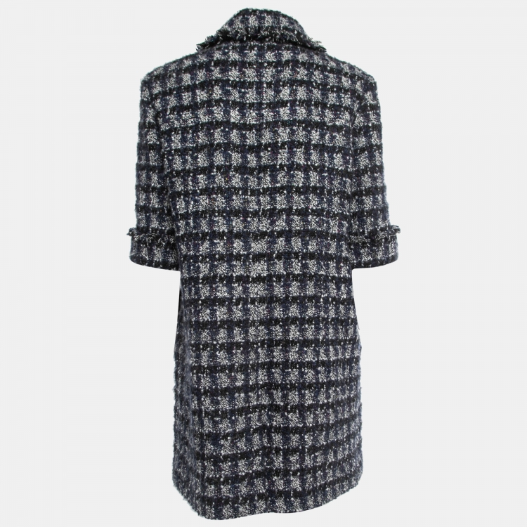 Pre Owned Chanel Navy Blue Cashmere Blend Tweed Button Front Jacket L
