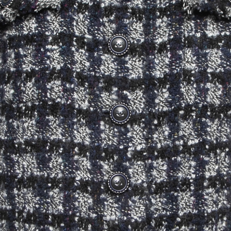 Pre Owned Chanel Navy Blue Cashmere Blend Tweed Button Front Jacket L