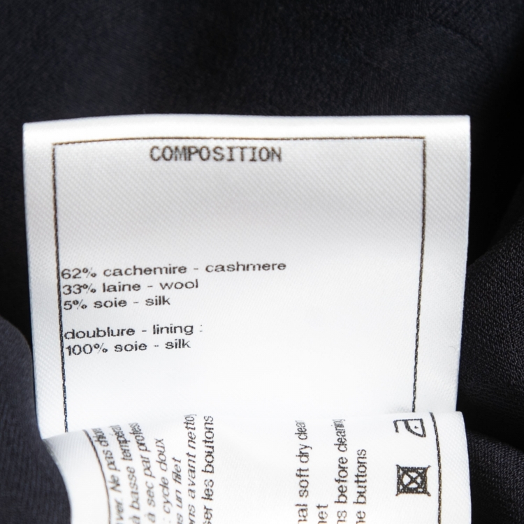 Pre Owned Chanel Navy Blue Cashmere Blend Tweed Button Front Jacket L