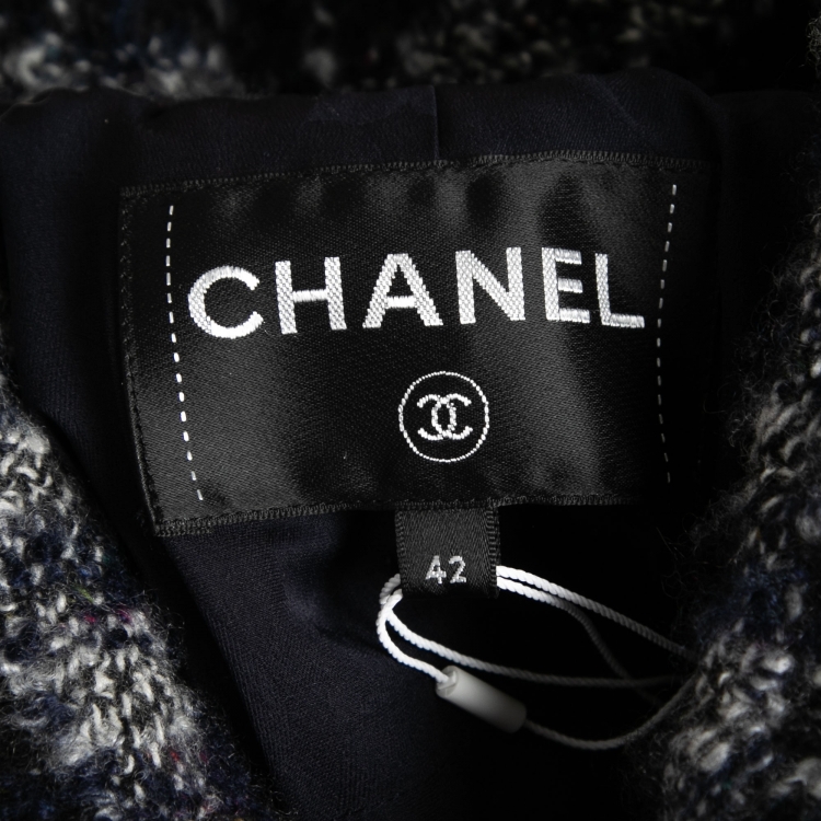 Pre Owned Chanel Navy Blue Cashmere Blend Tweed Button Front Jacket L