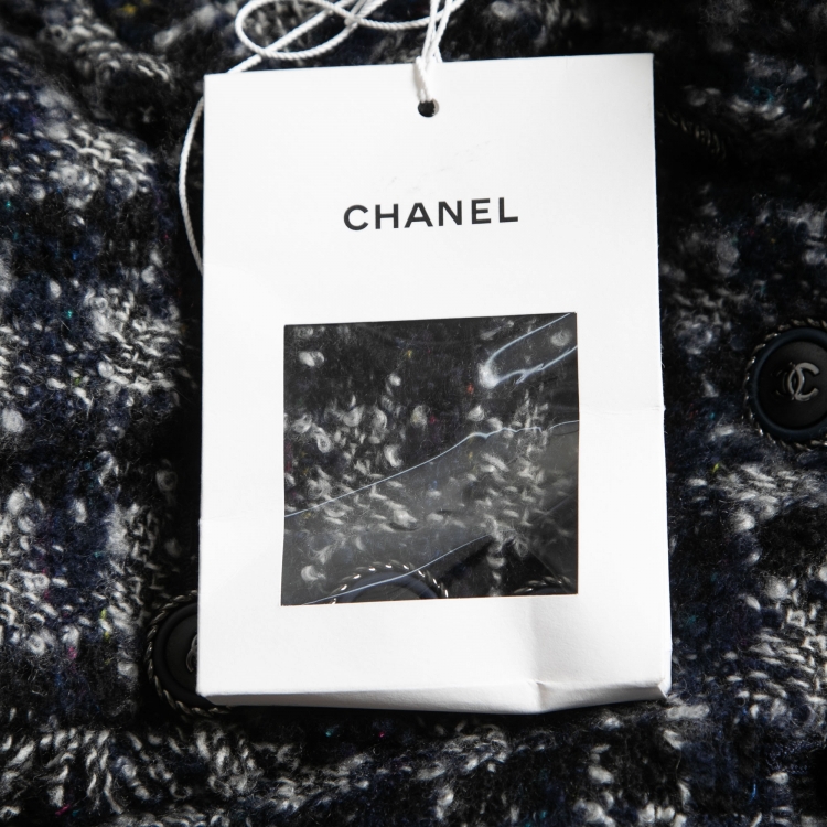 Pre Owned Chanel Navy Blue Cashmere Blend Tweed Button Front Jacket L