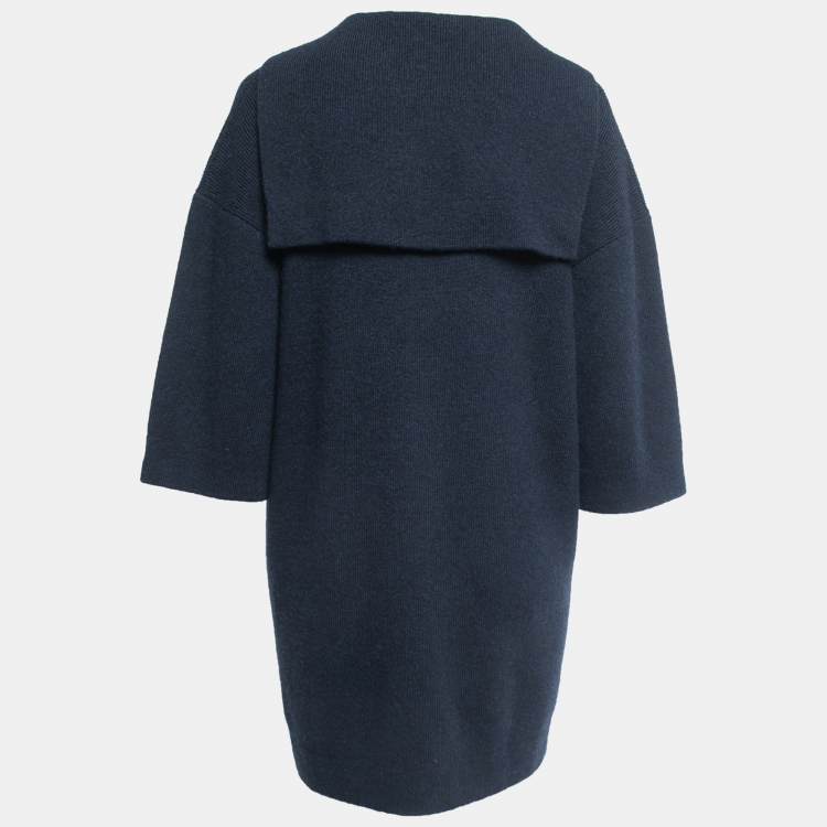 Pre Owned Chanel Navy Blue Cashmere Button Detail Mini Sweater Dress M