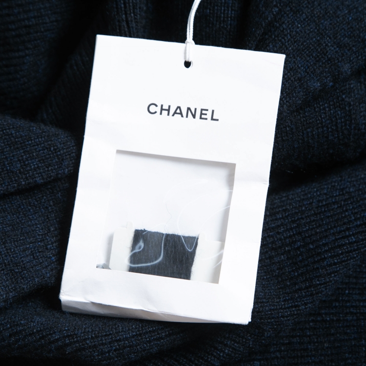 Pre Owned Chanel Navy Blue Cashmere Button Detail Mini Sweater Dress M