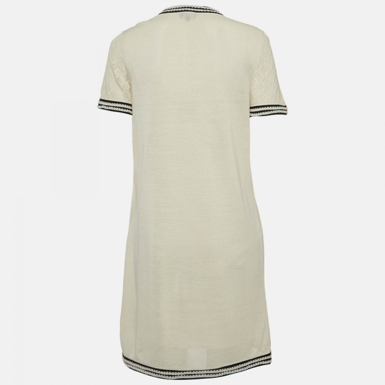 Pre Owned Chanel White/Black Knit Pocket Detail Mini Dress M