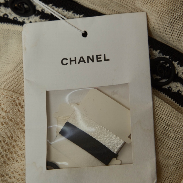 Pre Owned Chanel White/Black Knit Pocket Detail Mini Dress M