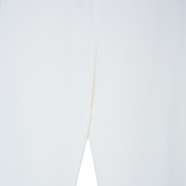 Pre Owned Chanel White Silk Wide-leg Trousers M