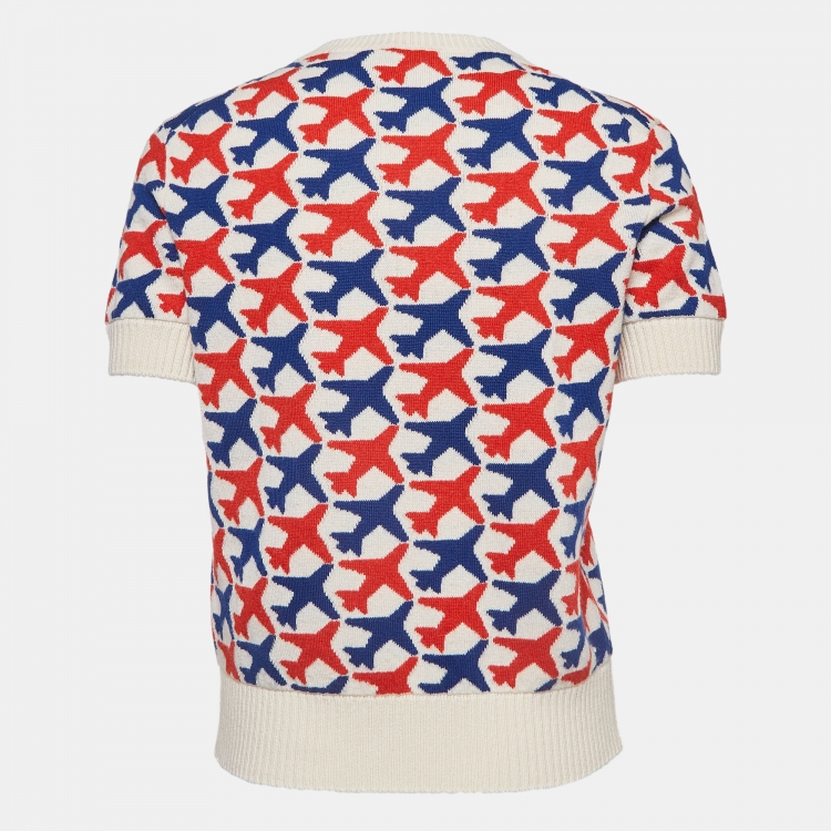 Pre Owned Chanel Off White Airplane Patterned Cashmere Knit Sweater M