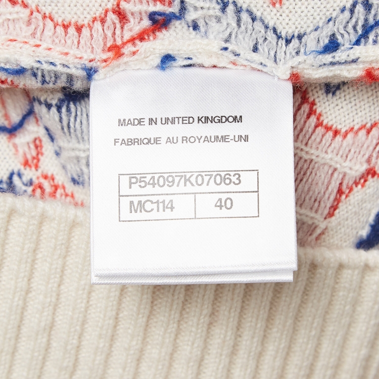 Pre Owned Chanel Off White Airplane Patterned Cashmere Knit Sweater M