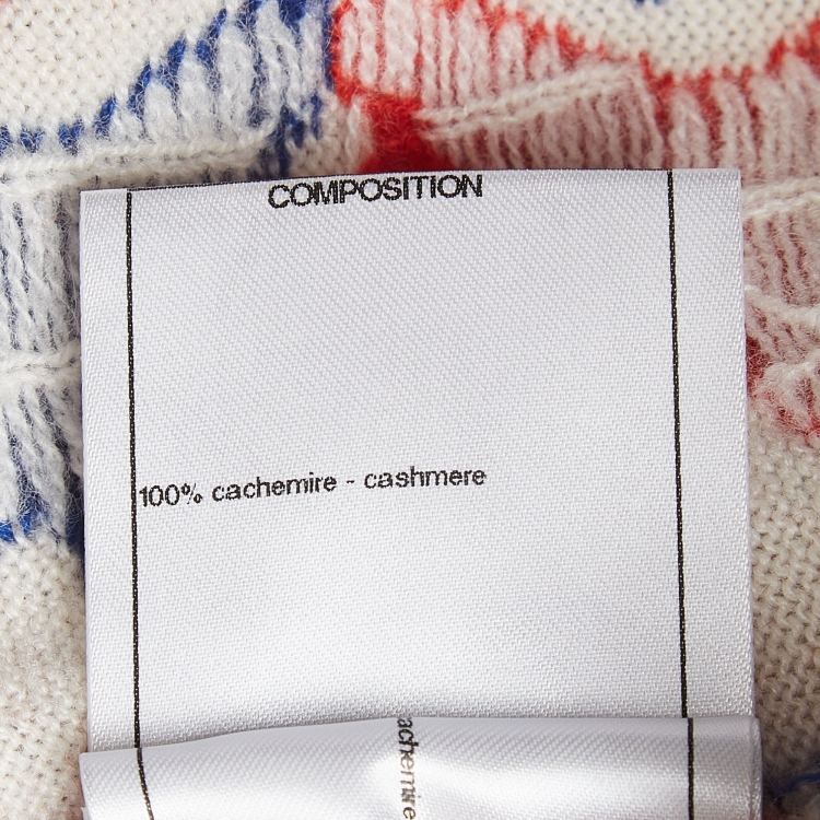 Pre Owned Chanel Off White Airplane Patterned Cashmere Knit Sweater M