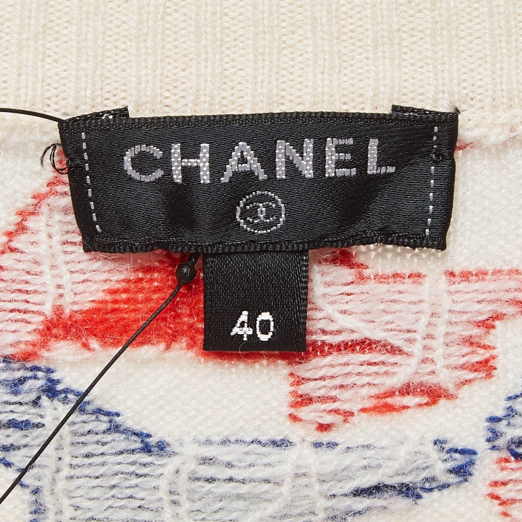 Pre Owned Chanel Off White Airplane Patterned Cashmere Knit Sweater M