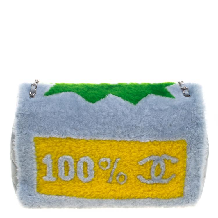 Pre Owned Chanel Multicolor Fur and Leather Maxi No. 5 Comic Shearling Classic Flap Shoulder Bag
