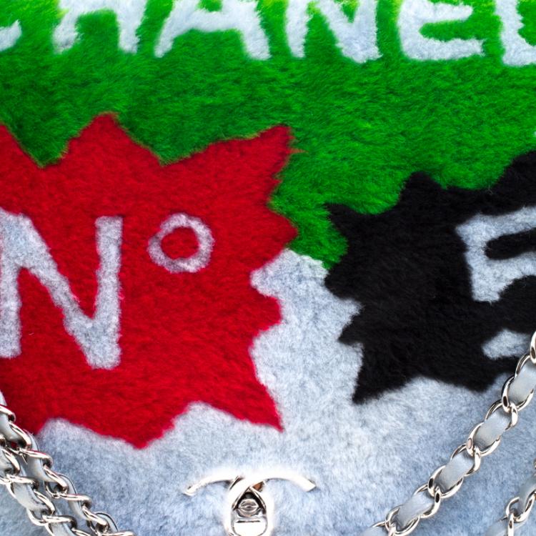 Pre Owned Chanel Multicolor Fur and Leather Maxi No. 5 Comic Shearling Classic Flap Shoulder Bag