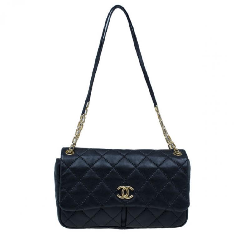 Chanel Black Quilted Lambskin Two Pocket Flap Shoulder Bag Chanel