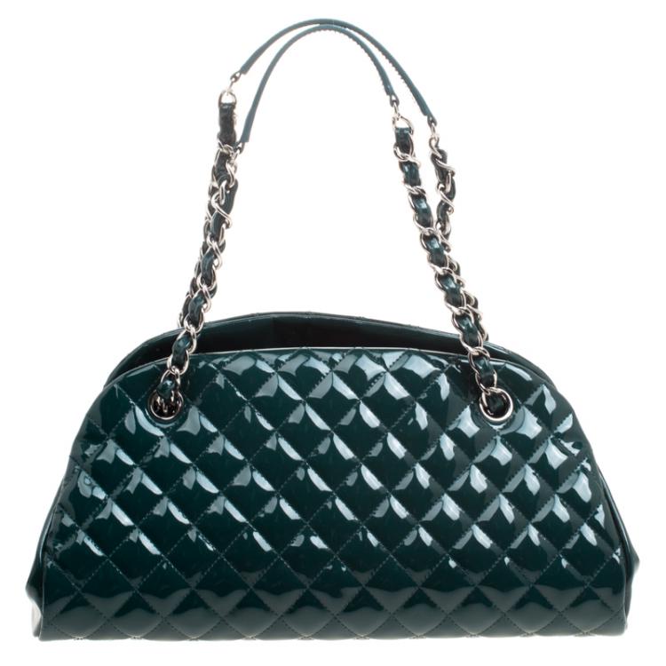 Pre Owned Chanel Green Quilted Patent Leather Medium Just Mademoiselle Bowling Bag