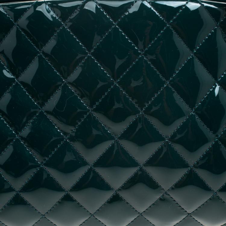 Pre Owned Chanel Green Quilted Patent Leather Medium Just Mademoiselle Bowling Bag