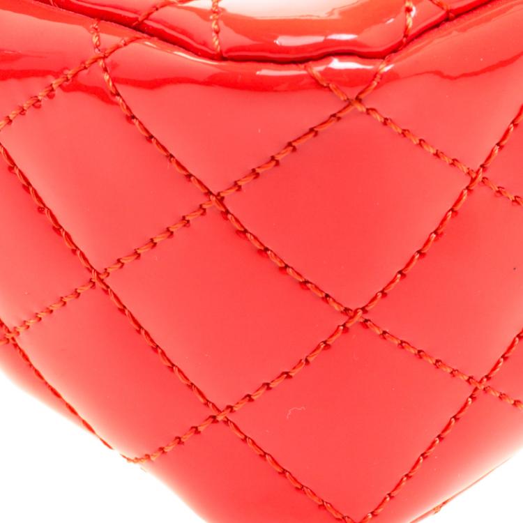 Pre Owned Chanel Neon Red Quilted Patent Leather Medium Limited Edition Valentine Classic Single Flap Bag