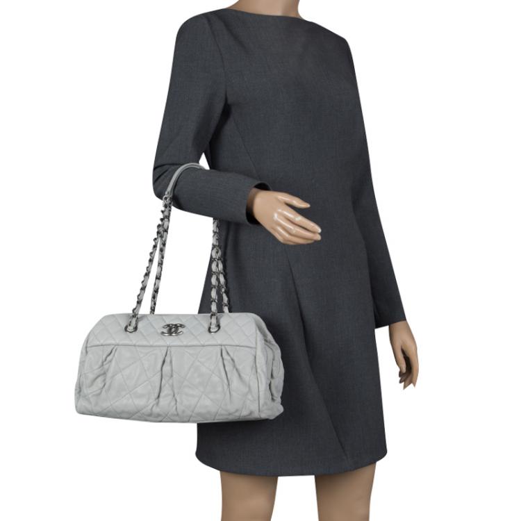 Pre Owned Chanel Grey Quilted Iridescent Leather Chic Quilt Bowling Bag
